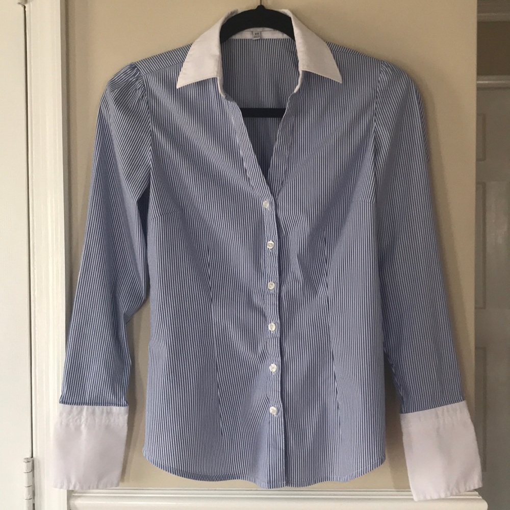 Express Design Studio Blue and White Top Sz XS